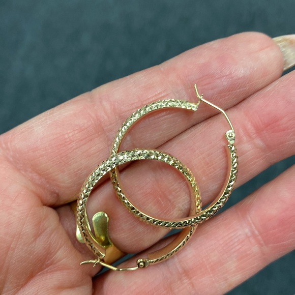 14k Solid Yellow Gold Hoop Earrings - Picture 8 of 16